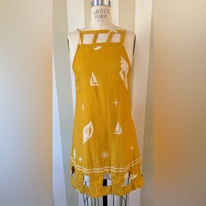 Anthropologie Mustard Yellow Nautical Mini Dress linen size S
